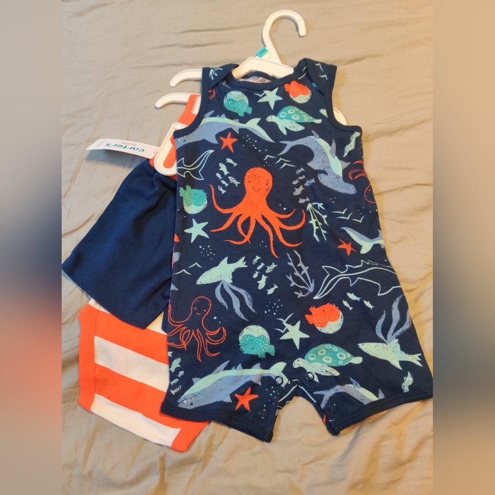 Carters Infant Boys 3pc 6 Months Orange and white BodySuit